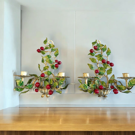 Coppia candelabri Toleware, artigianato toscano, anni ‘40 - ‘50