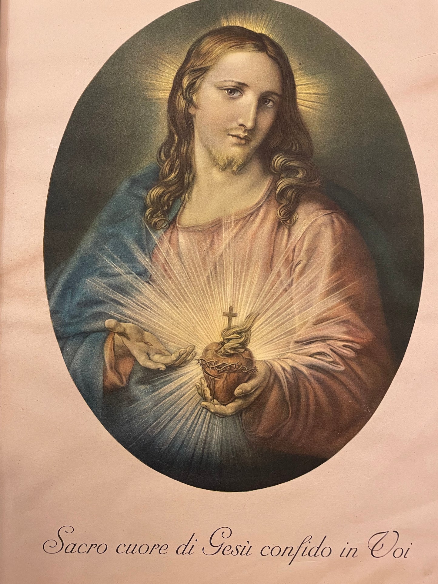 Quadro bifronte - stampa sacra ed insegna vino con marca da bollo, 1890 - 1910