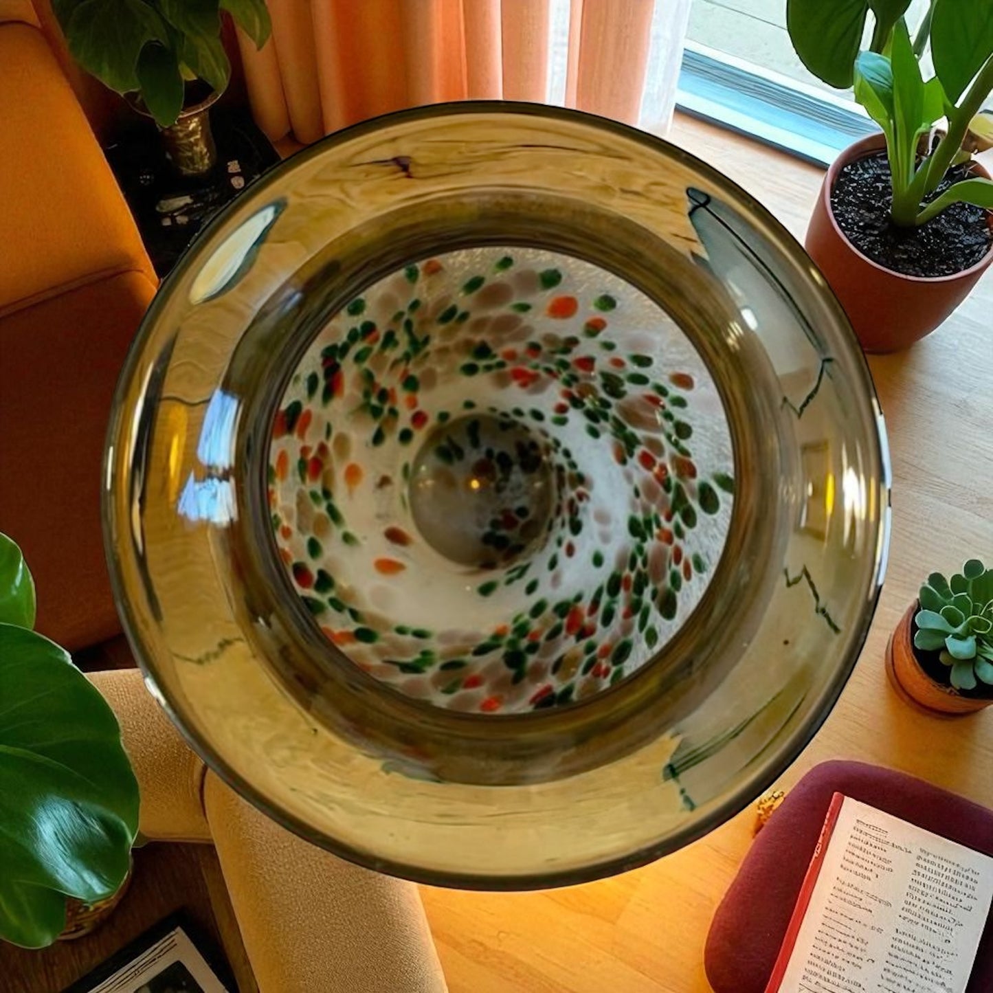 Vaso vetro Murano anni ‘70 a macchie policrome, “Arlecchino” o “Millefiori”