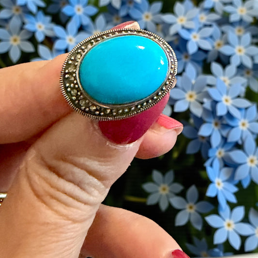 Orecchini in argento, turchese e marcasiti anni ‘60