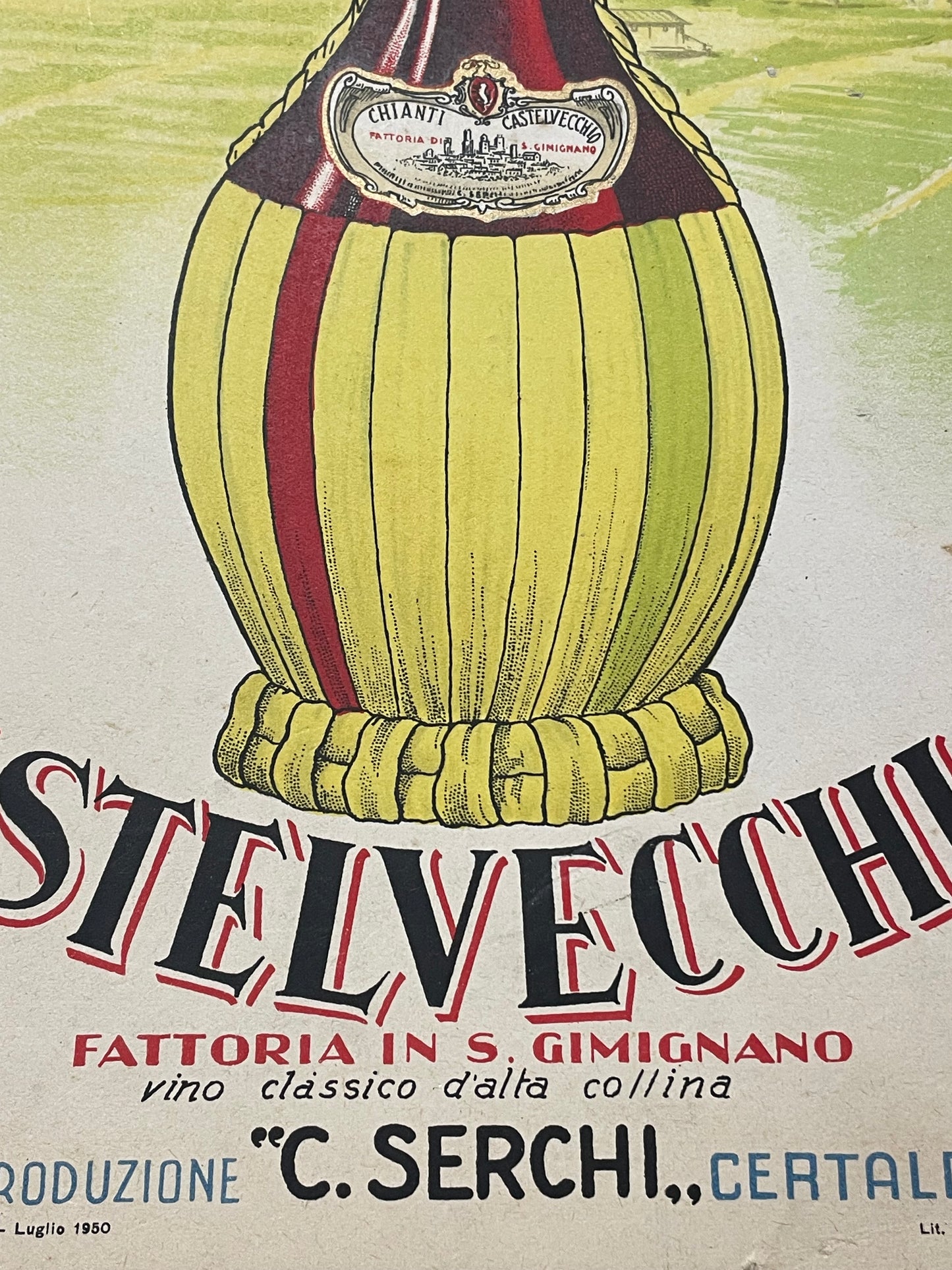 Antica locandina, vino Chianti Castelvecchio 1950 cartonata