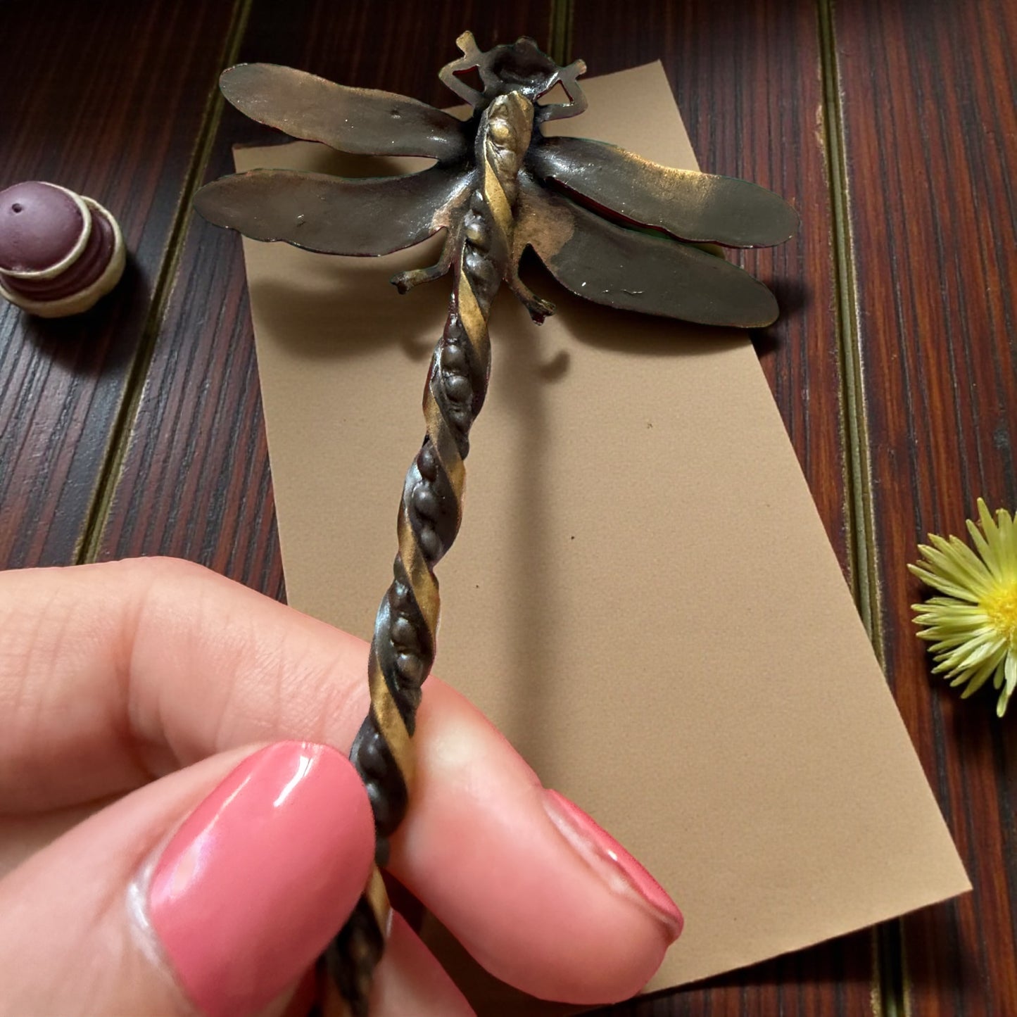 Porta pennino, stilo con pennino compreso periodo Liberty con decorazione libellula e fleur-de-lys