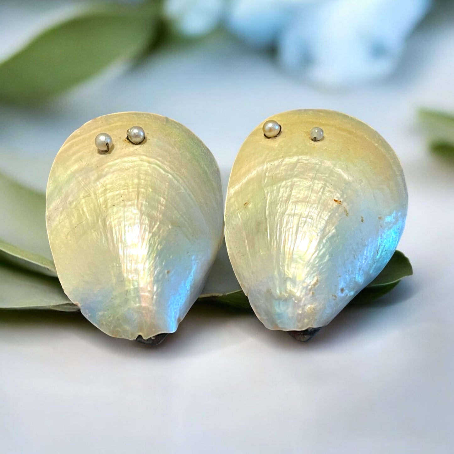 Coppia di fibbie da scarpa in madreperla ed argento, fine ‘800 - primo ‘900