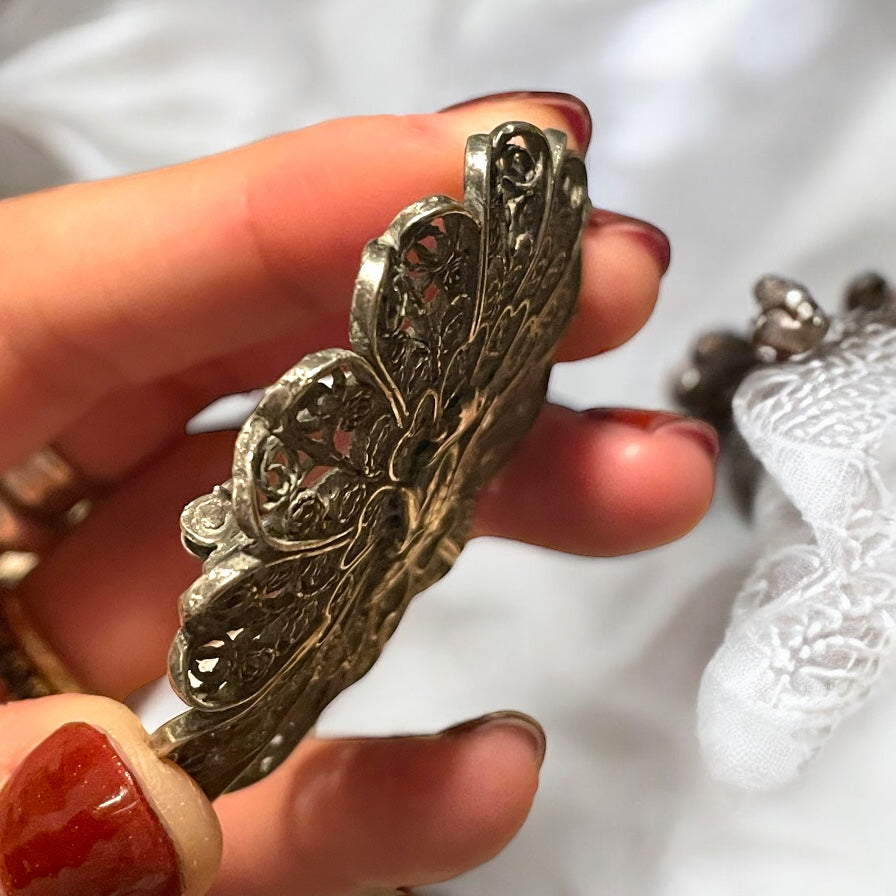 Spilla filigrana argento con cigno, anni ‘30 - ‘40