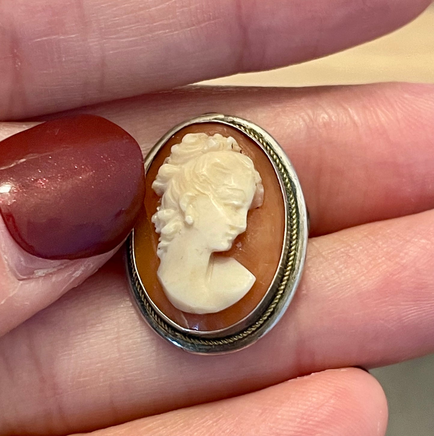 Cammeo su conchiglia montato in argento ‘800, Italia Torre del Greco anni ‘50 ca