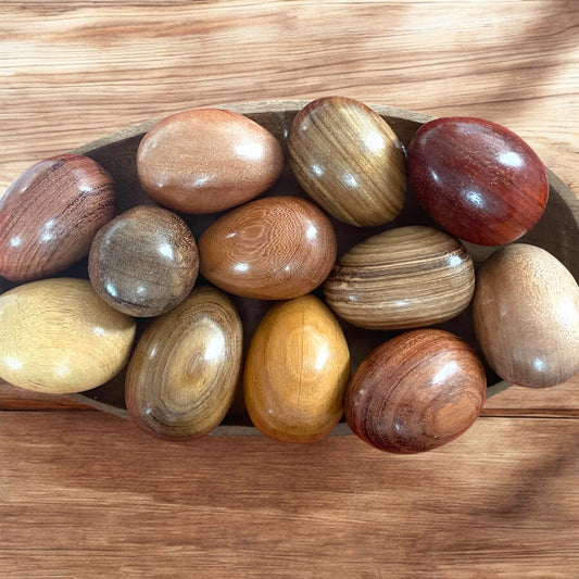 Campionario di essenze lignee, 12 uova su vassoio