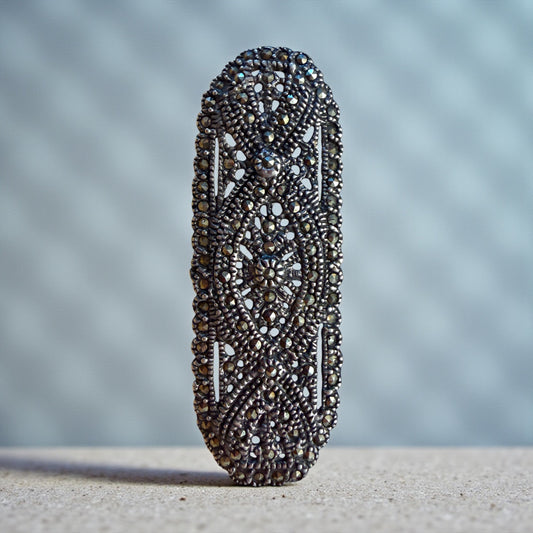 Spilla in argento 925 tempestata di marcasiti, anni ‘50 ca