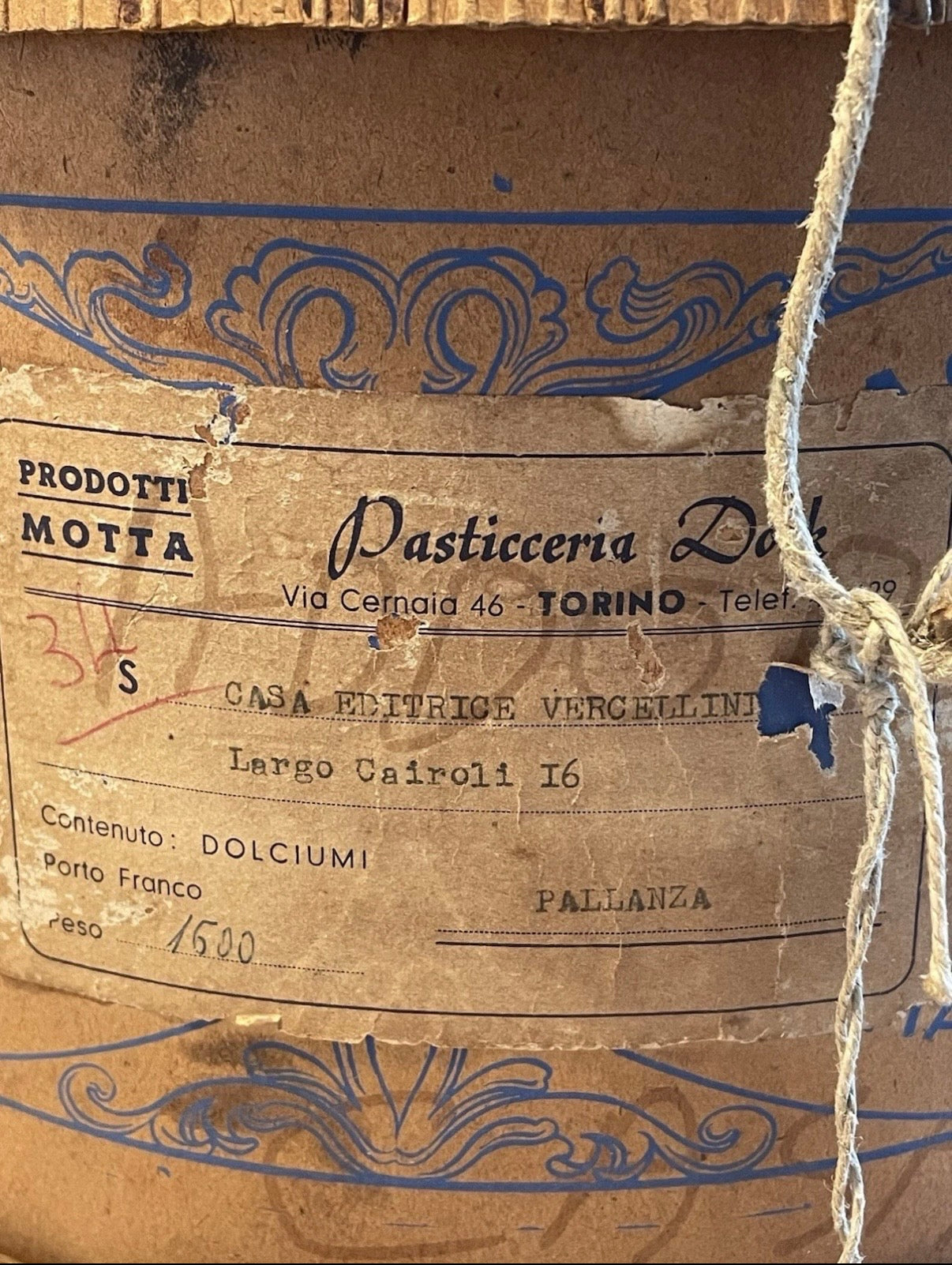 Antica scatola Motta panettone e dolciumi viaggiata 1937 con etichette originali