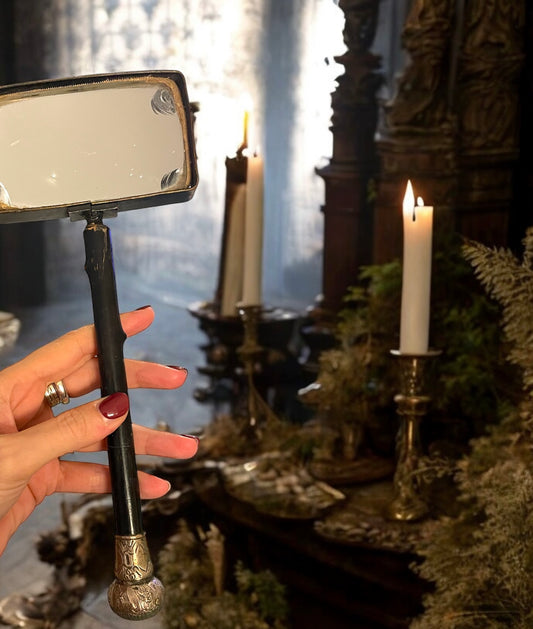 Antica lente di ingrandimento vittoriana da studio con impugnatura lavorata