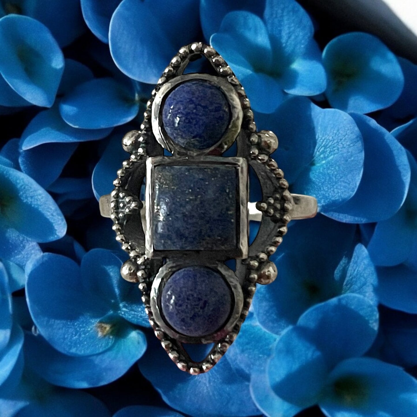 Anello vintage argento 925 con lapis, anni ‘70