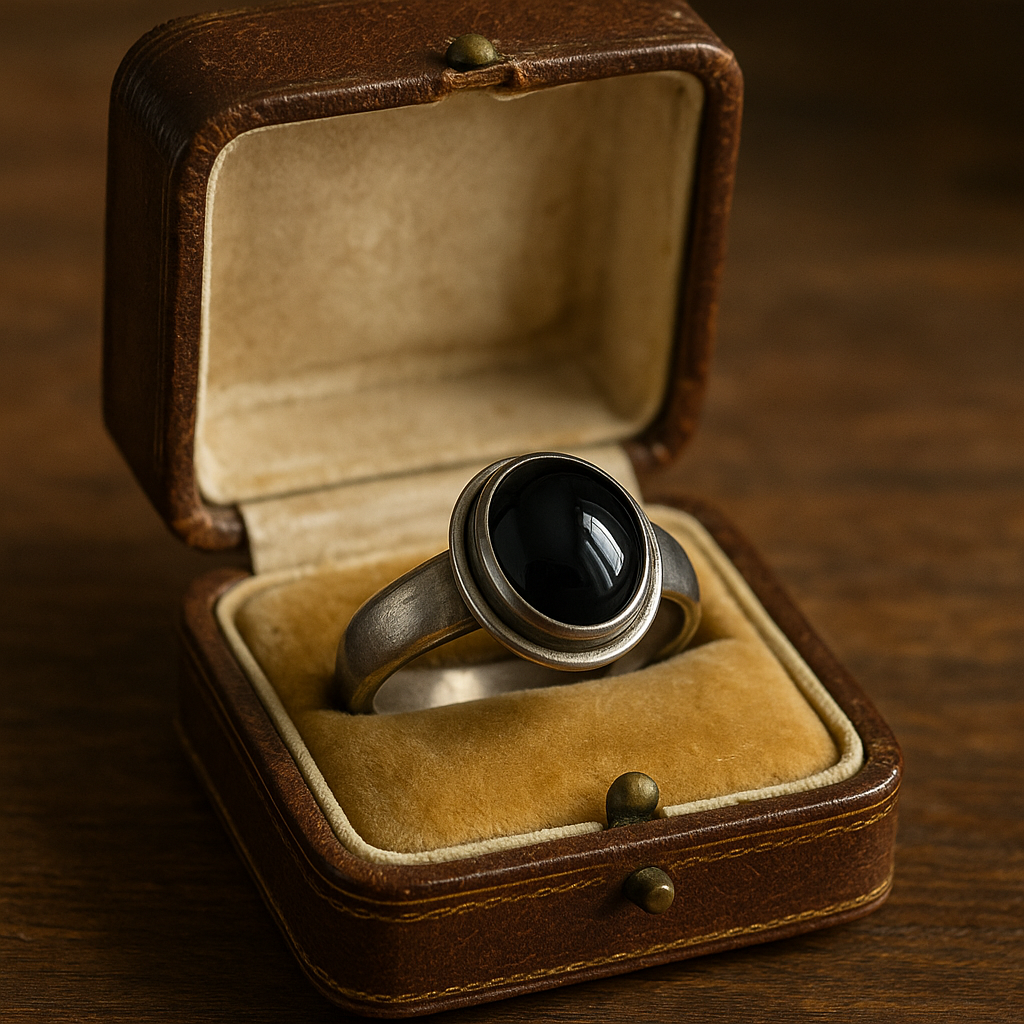 Anello argento 925 vintage con cabochon onice nero