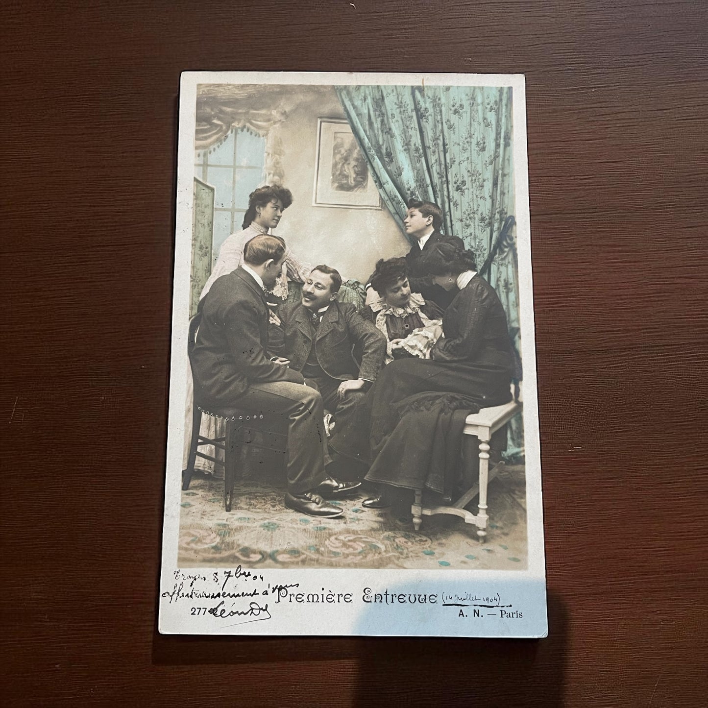 Collezione 6 cartoline 1904 storia d’amore fotografie colorate a mano