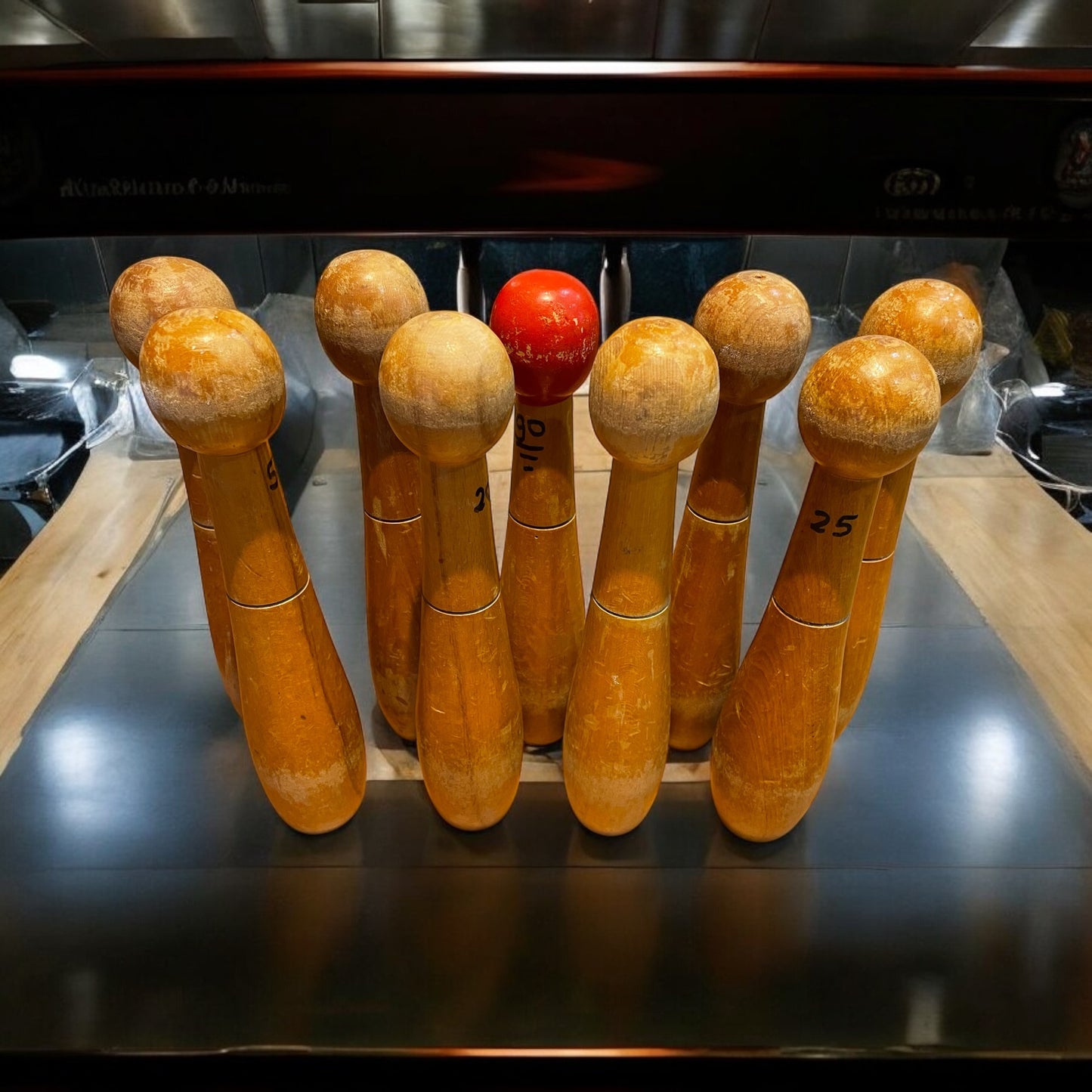 Set birilli d’epoca d’epoca per variante bowling,9 pezzi, 30 cm