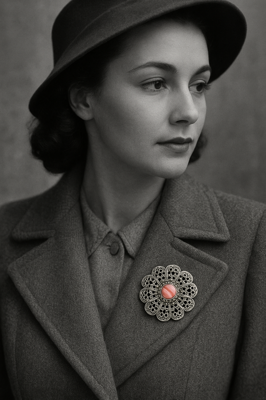 Spilla in filigrana argentata con Agata Rosa centrale