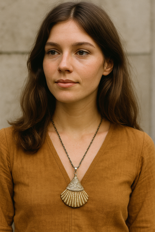 Collana etnica con pendente in vera conchiglia incastonata in cappuccio argentato