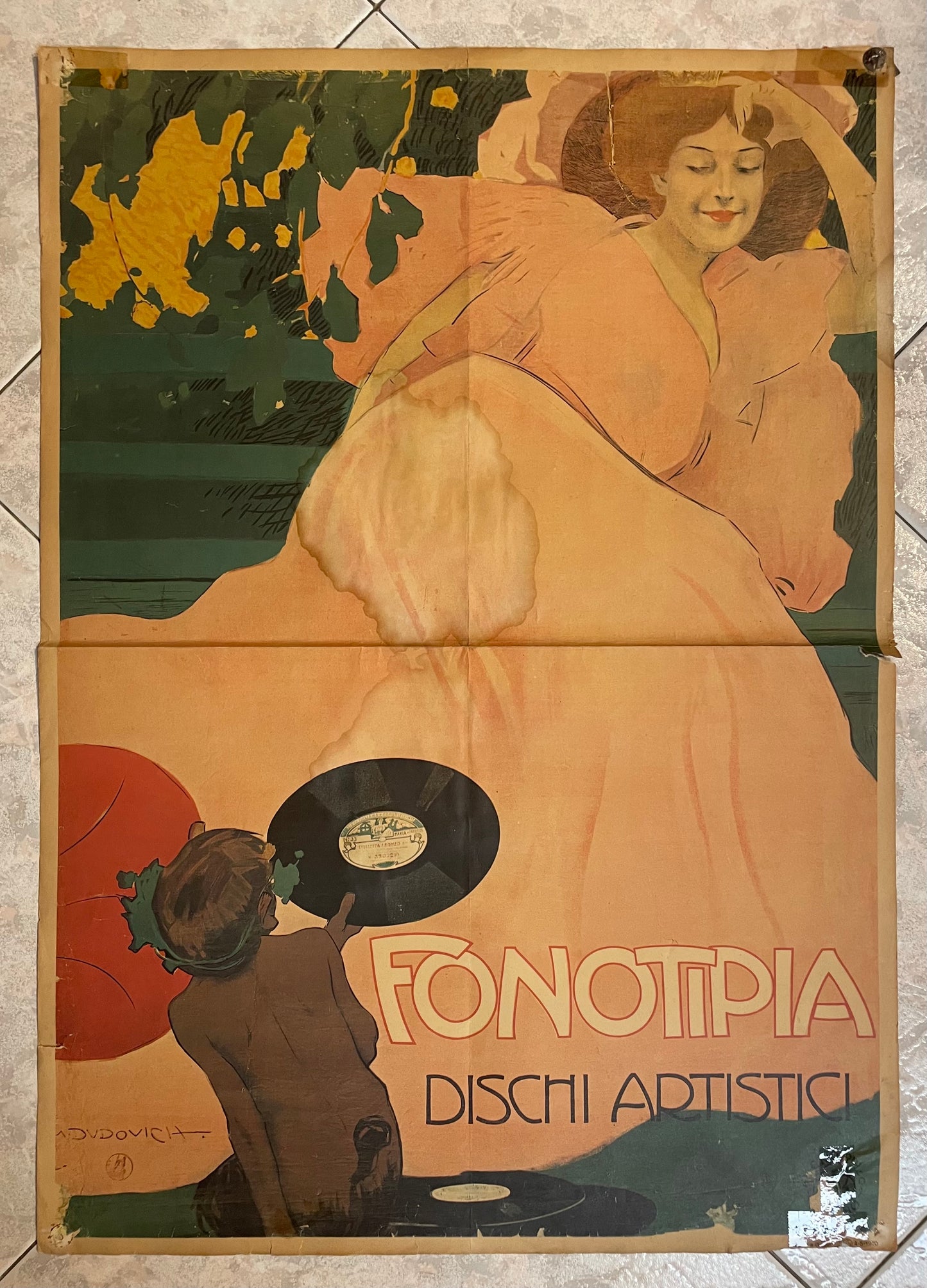 Manifesto poster Dudovich per Fonotipia, riedizione storica del 1970, 65 x 46 cm.