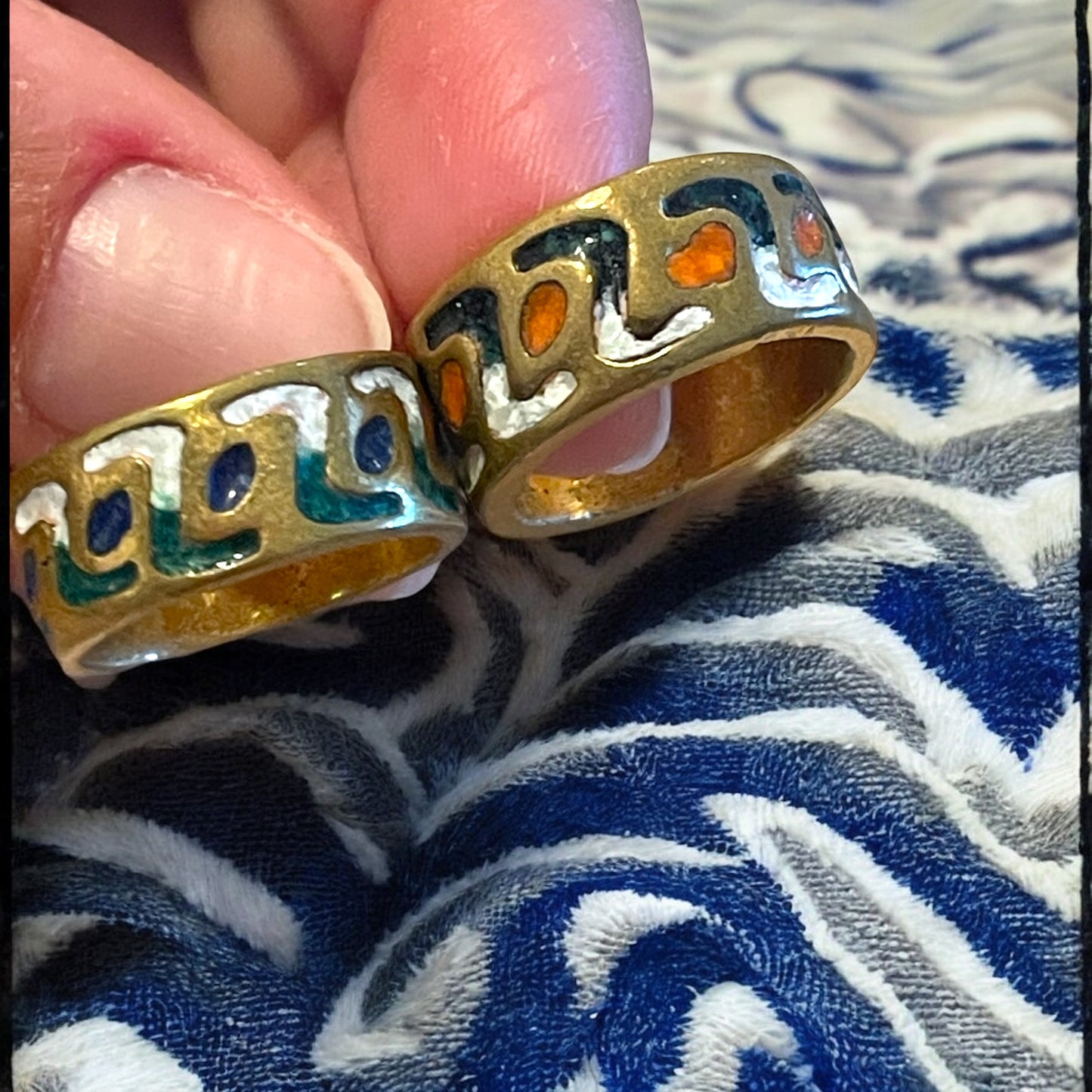 Coppia anelli vintage cloisonne dell’amicizia
