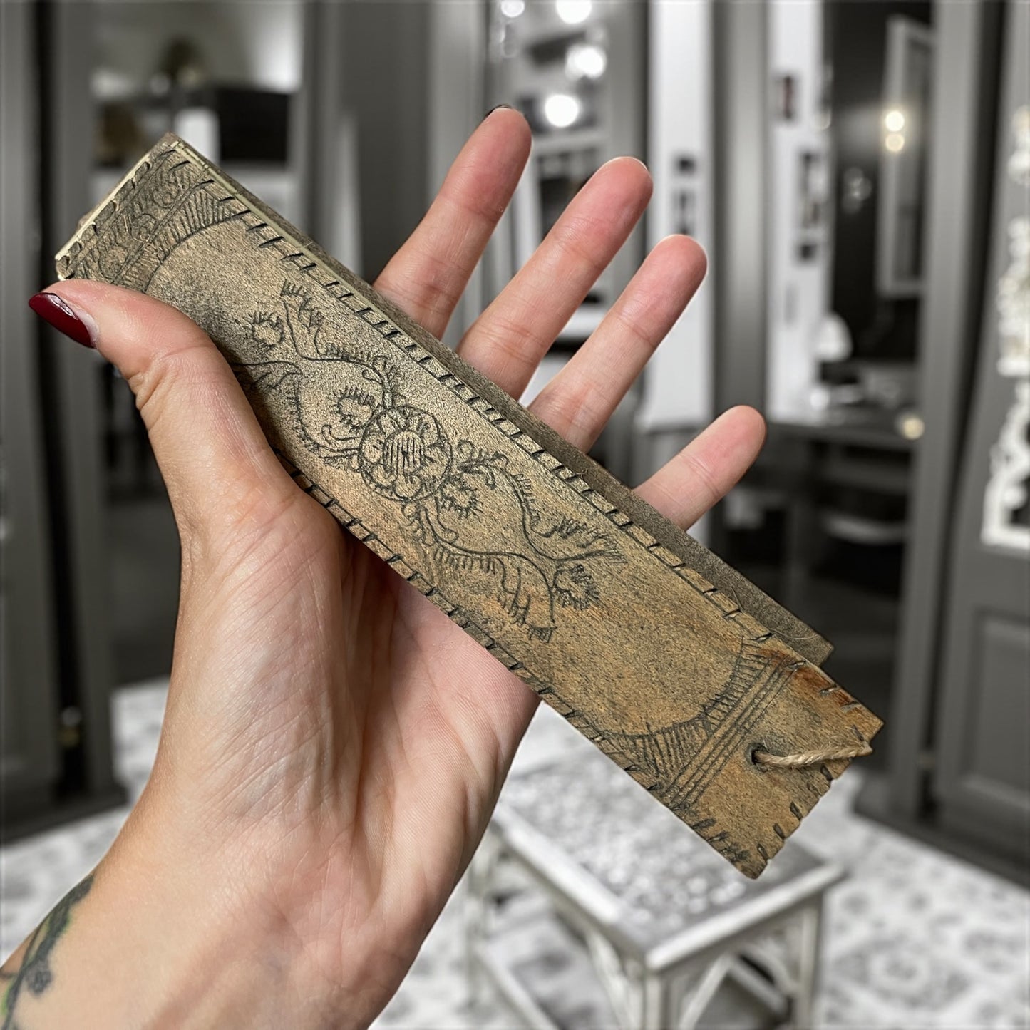 Manoscritto a ventaglio su lamelle di bambù, preghiere buddismo Theravada