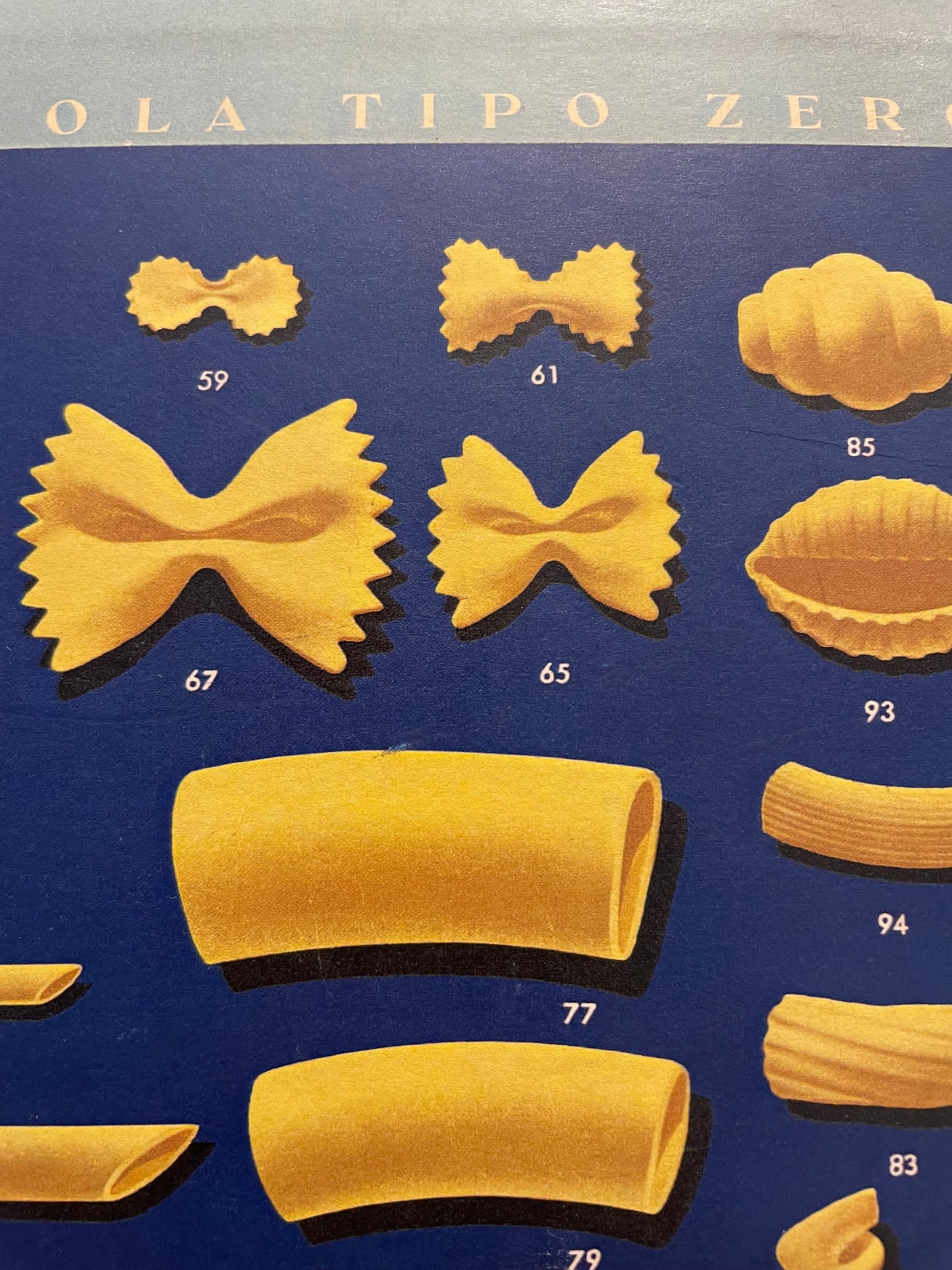 Insegna réclame cartonato Barilla vintage con 97 formati di pasta
