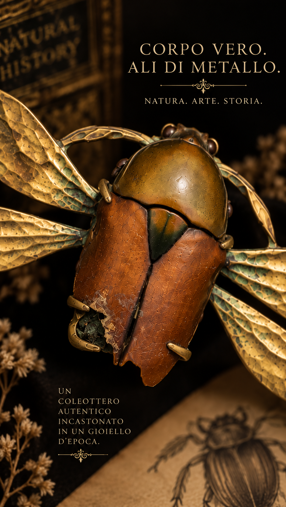 Spilla entomologica vittoriana con vero coleottero, 1890 circa