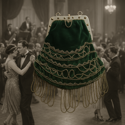 Borsetta da sera fine ‘800 rimontata successivamente, in velluto con perline art déco