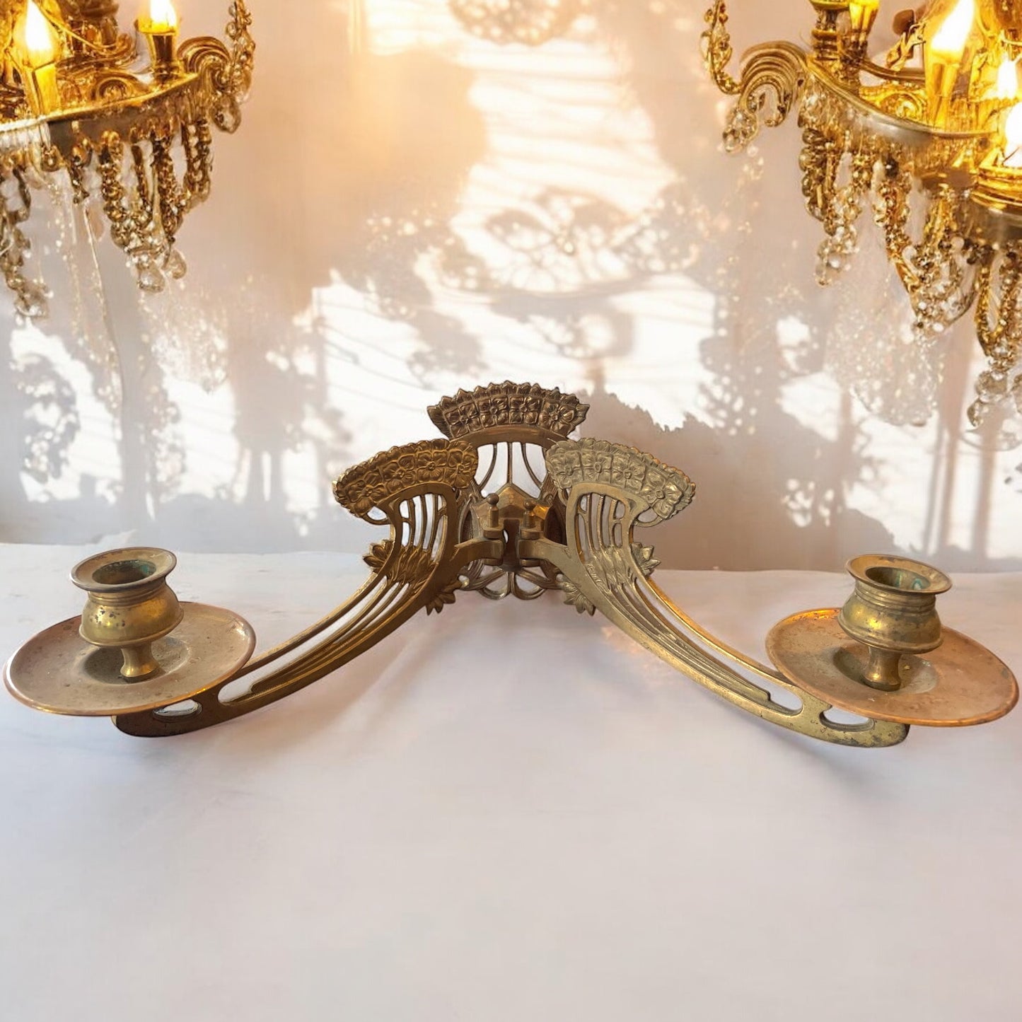 Coppia candelabri da pianoforte Art Nouveau, 1895-1910