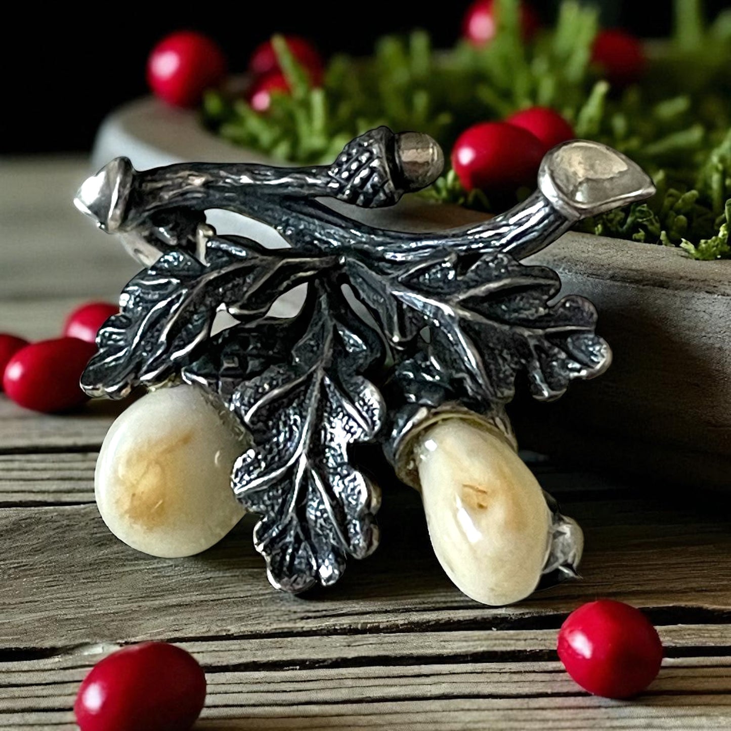 Spilla in argento massiccio con canini di cervo, alpina, tradizione Grandelschmuck