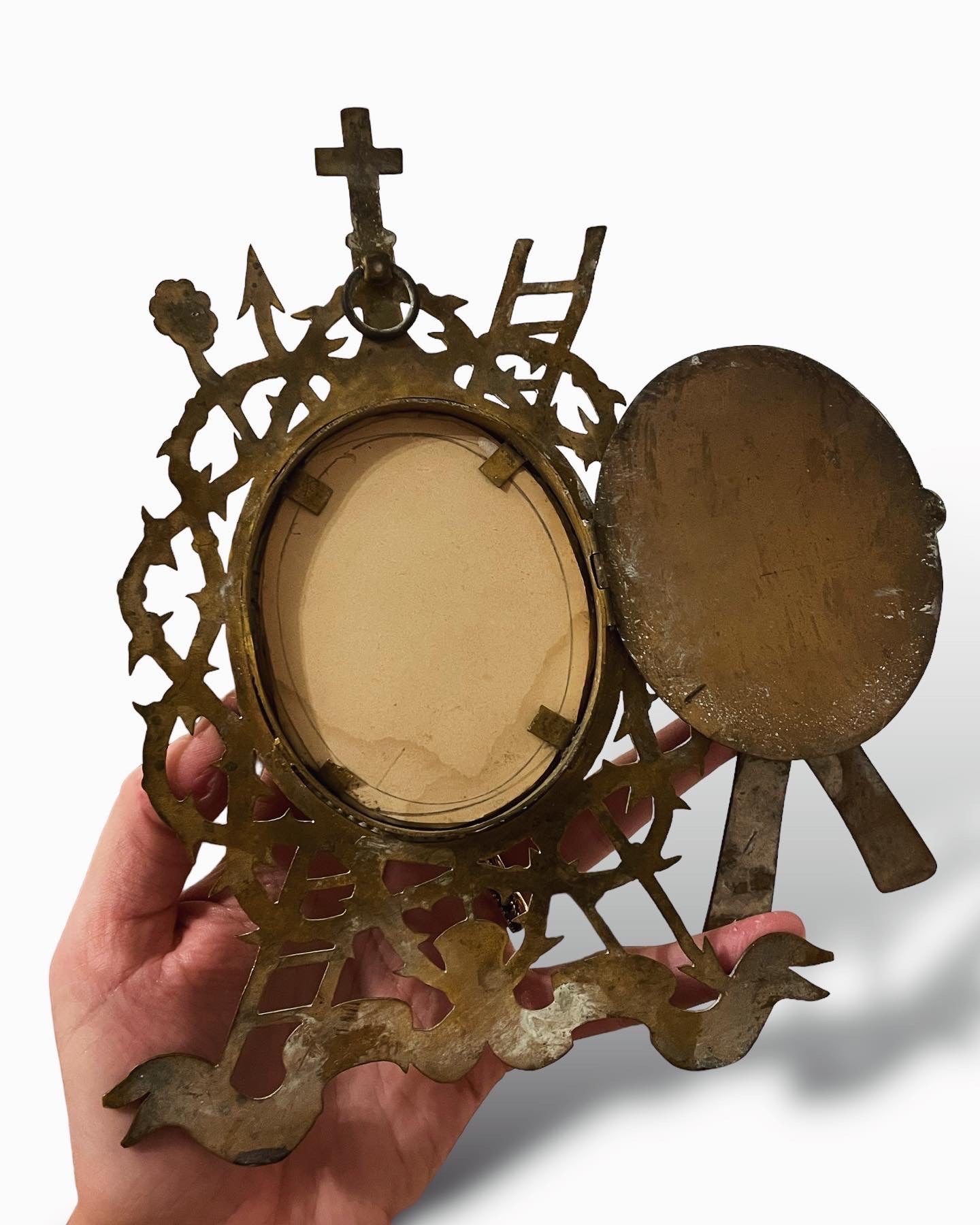 Religious frame late 19th century brass