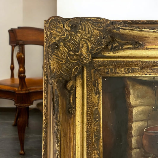 Dipinto inglese con cagnolino in cornice fine ‘800