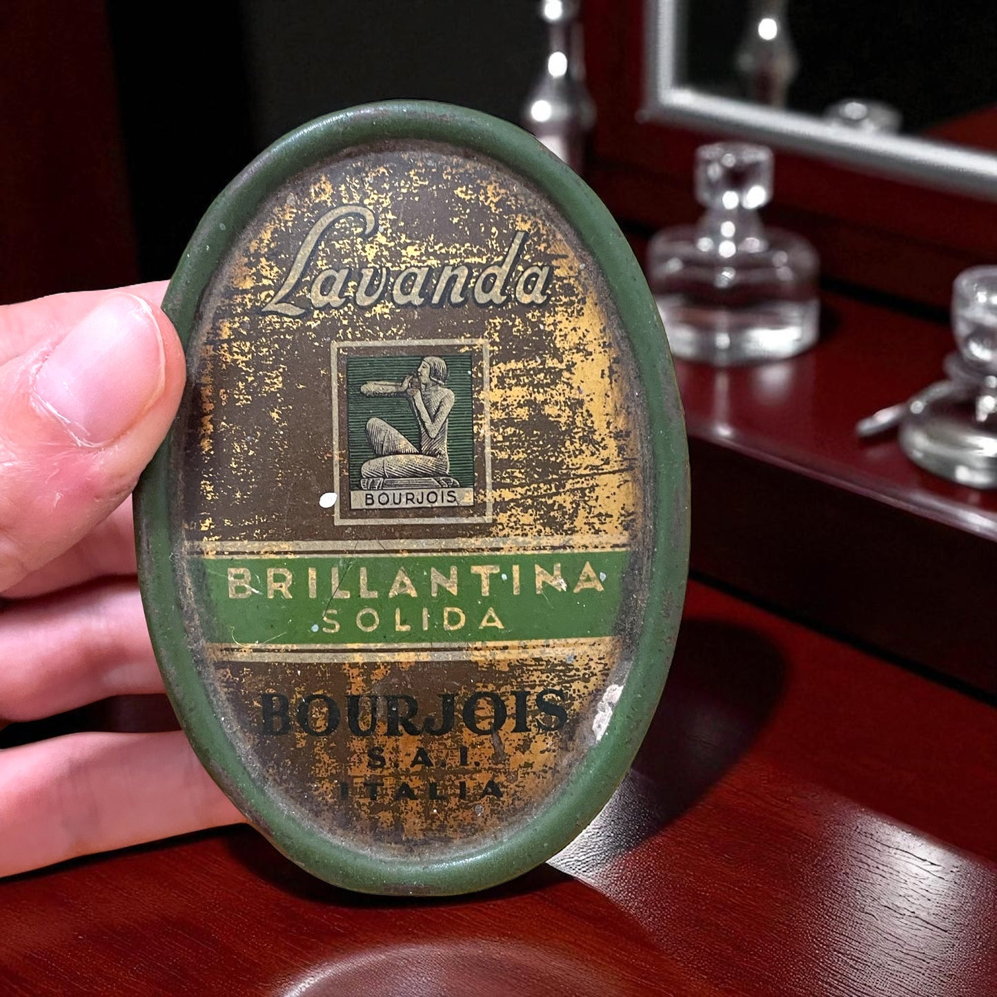 Antica scatolina in latta Brillantina Bourjois, anni ‘40