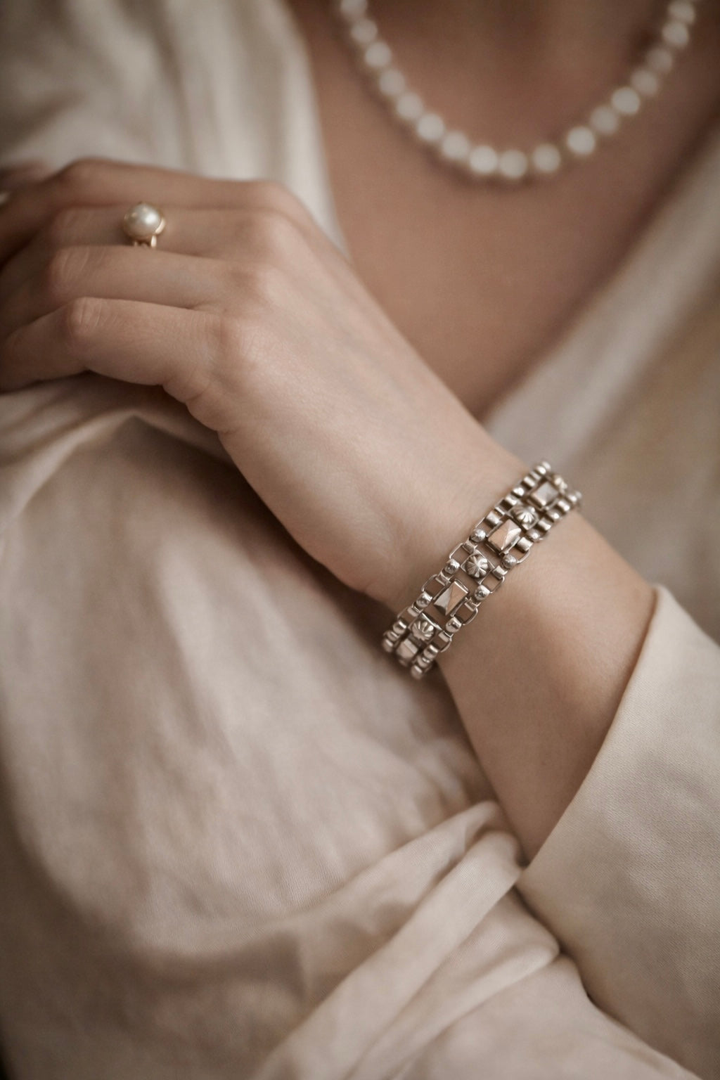 Antica Albert Chain trasformata in bracciale, argento francese, stupenda maglia