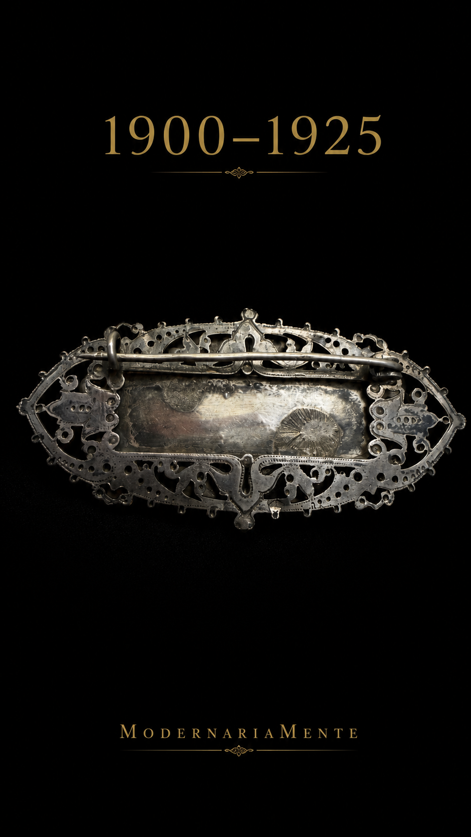 Antica spilla gioiello in argento massiccio con grafia Allah e punzone d’epoca