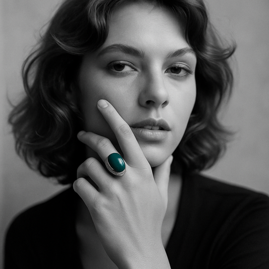 Anello di design in argento massiccio anni ‘70, prob. Calcedonio