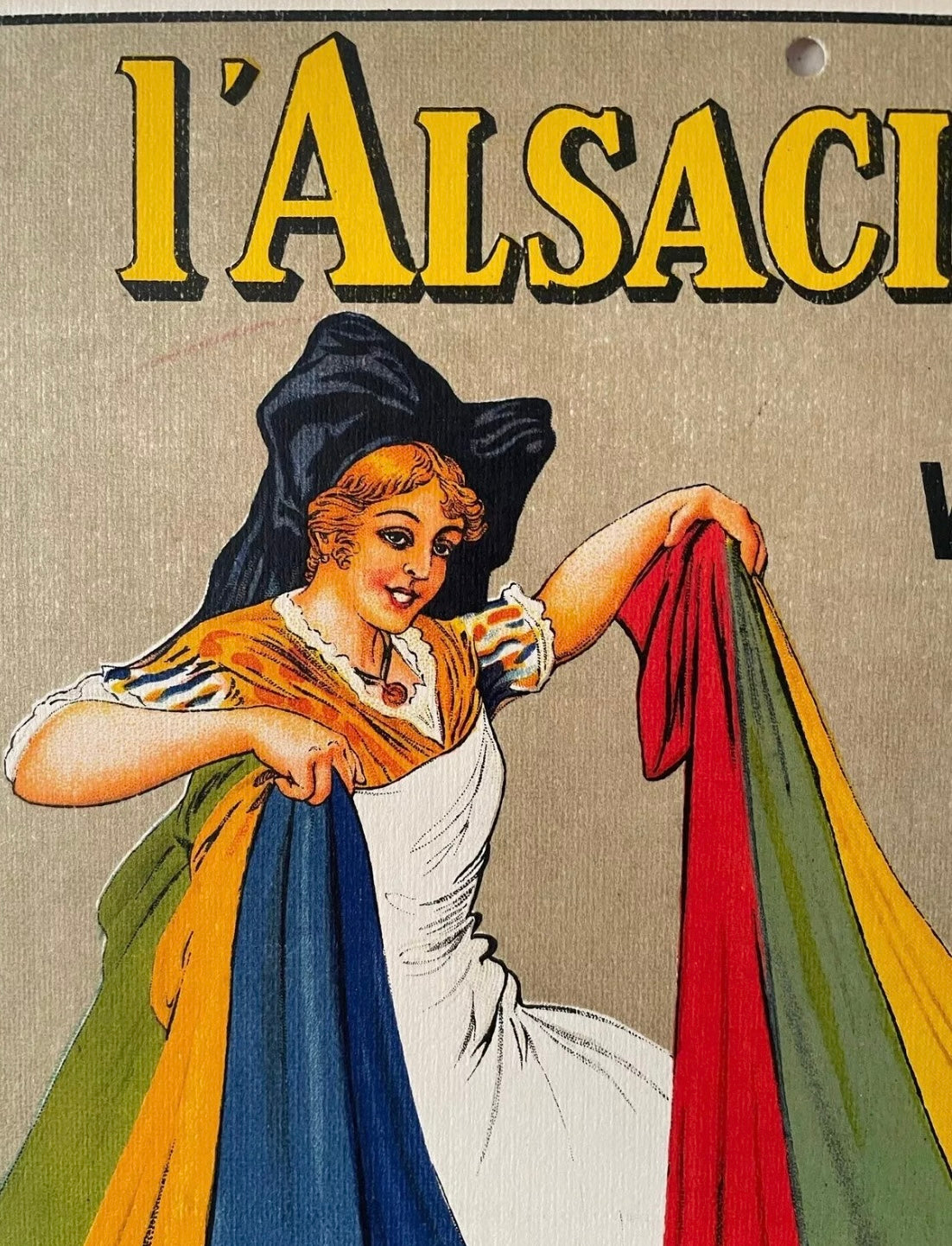 Cartonato pubblicitario tintura tessuti L’Alsacienne, anni ‘50 originale