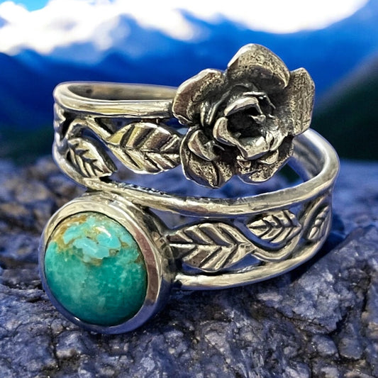 Anello vintage in condizioni nuove, argento 925 e turchese con rosa