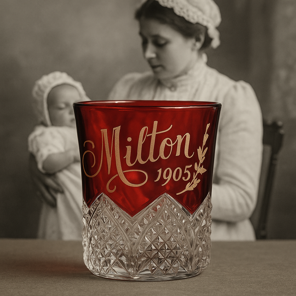 Bicchiere americano da nascita 1905, ruby flash glasses
