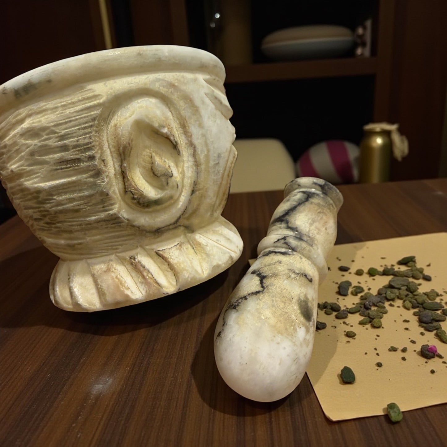 Mortaio cinese con pestello per medicamenti in pietra ollare 