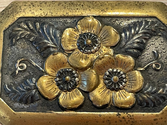 Spilla ottagonale Art déco decoro floreale con felci