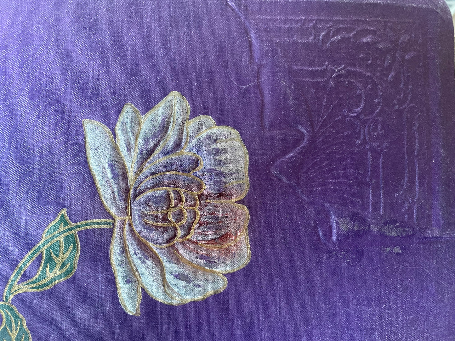 Album vuoto Art Nouveau viola con peonie, fine ‘800 - primo ‘900