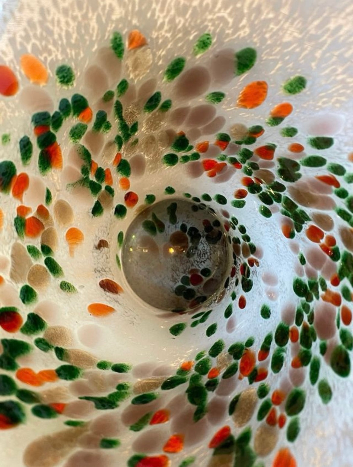 Vaso vetro Murano anni ‘70 a macchie policrome, “Arlecchino” o “Millefiori”