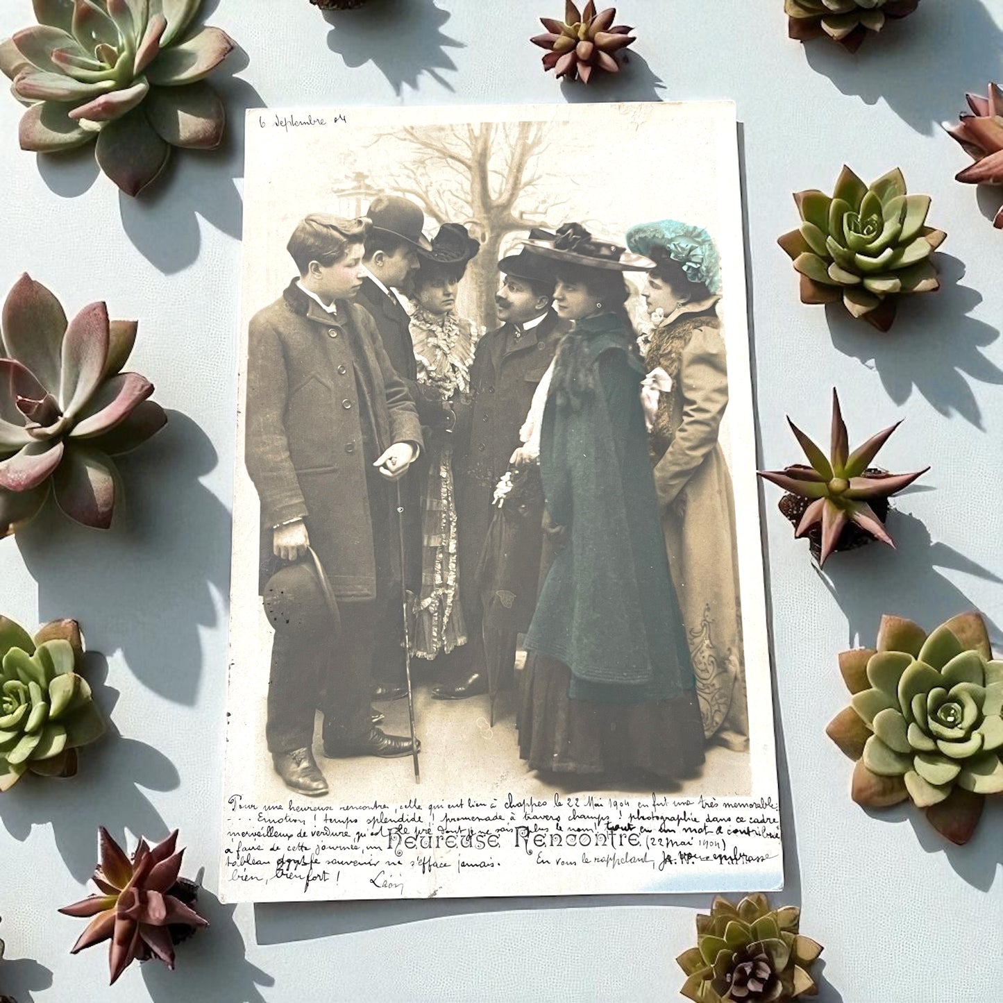 Collezione 6 cartoline 1904 storia d’amore fotografie colorate a mano