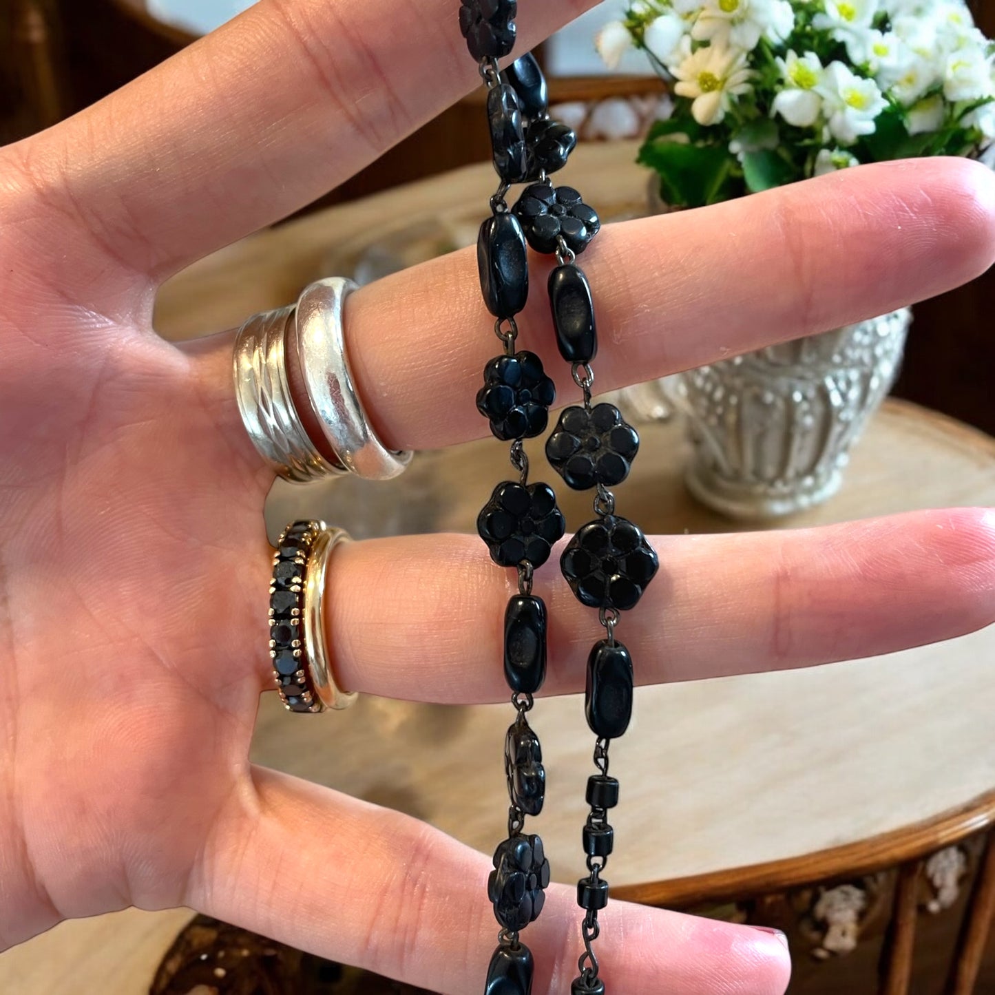 Collana vittoriana da lutto in giaietto, girocollo fine ‘800