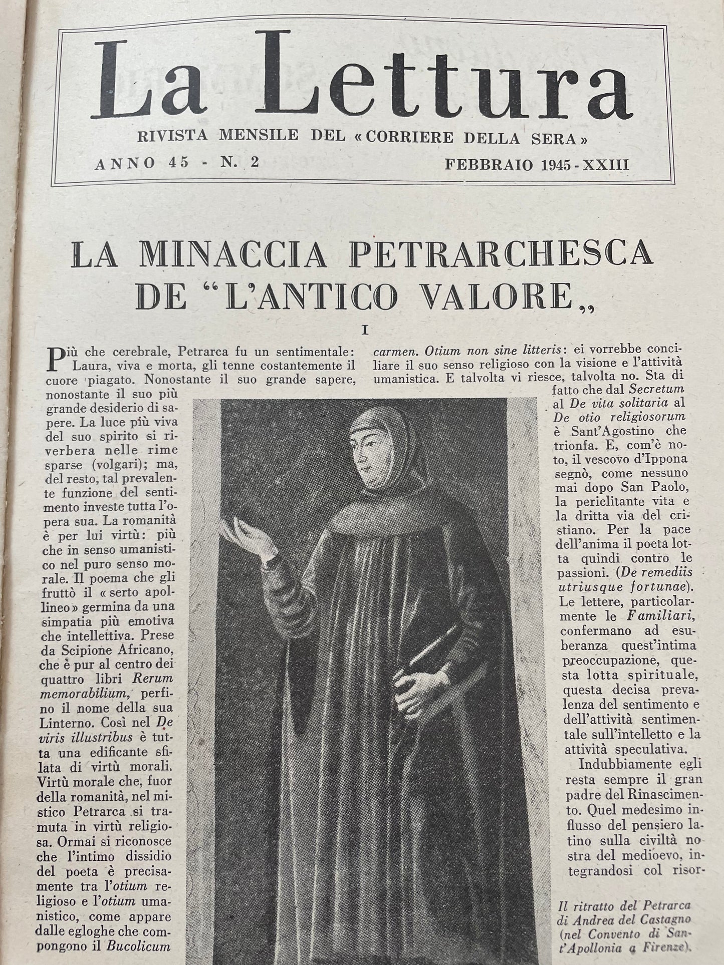 La Lettura - febbraio 1945 rivista supplemento al Corriere della Sera
