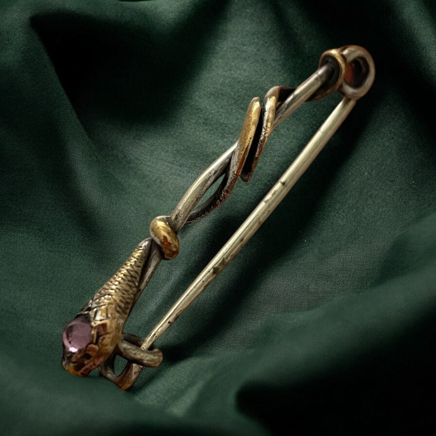 Gioiello liberty argent vermeil, spilla serpente con custodia