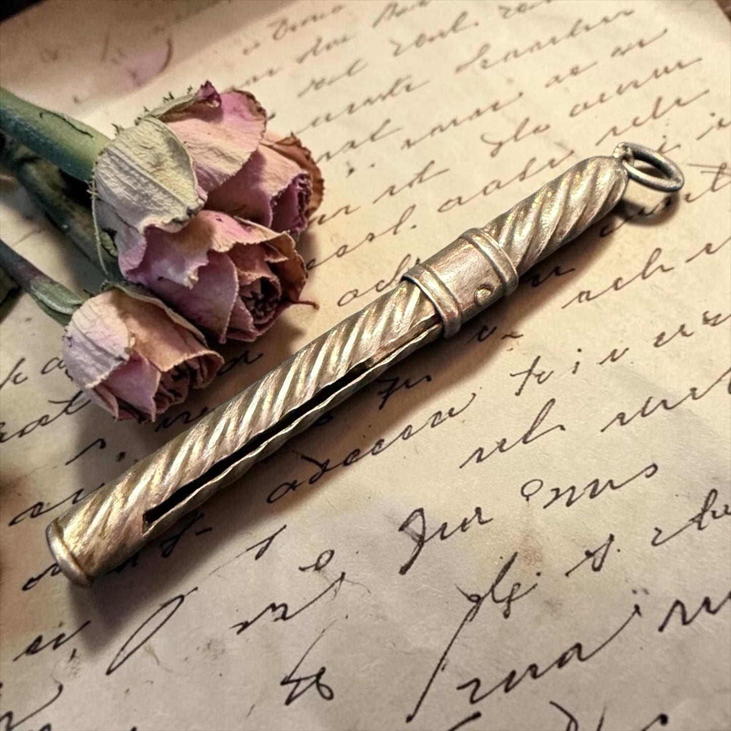 Cure-dents retrattile in argento massiccio vittoriano da Chatelaine