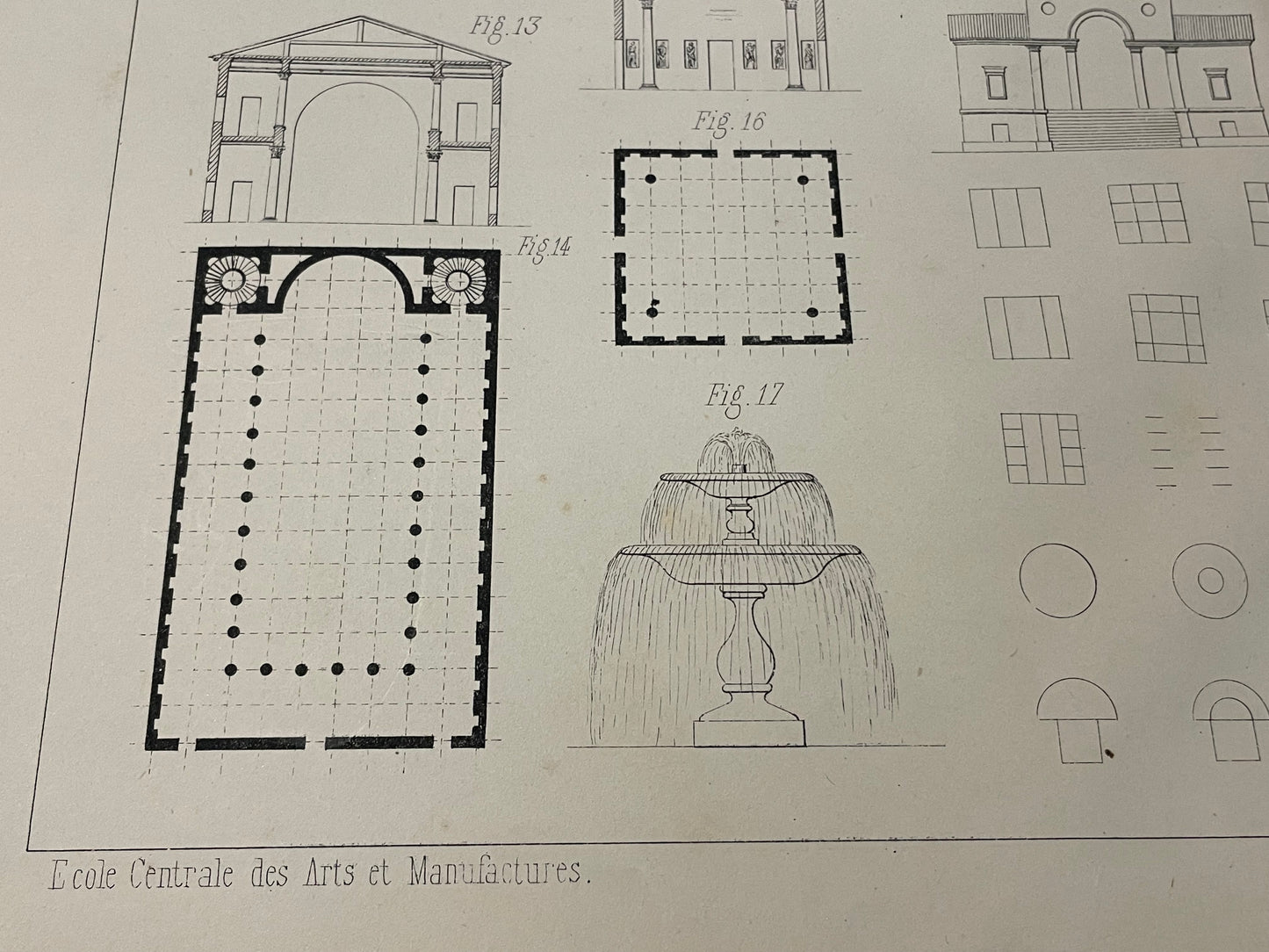 Coppia tavole architettura da studio, circa 1850, École des Artes Parigi