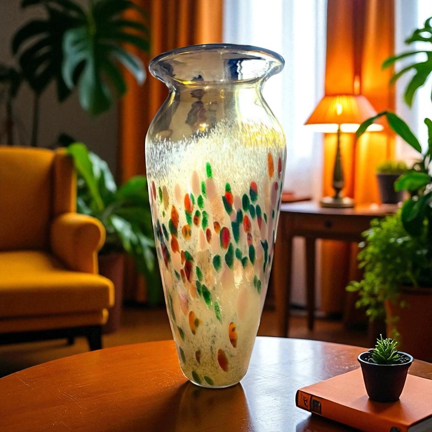 Vaso vetro Murano anni ‘70 a macchie policrome, “Arlecchino” o “Millefiori”