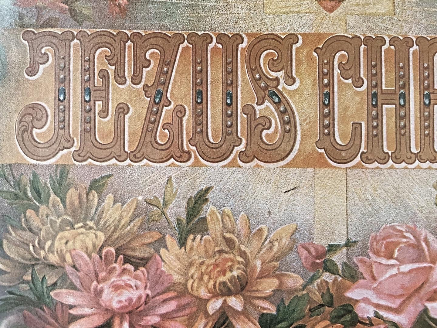 Quadro sacro anni 20 fiammingo, cromolitografia Cristo benedicente