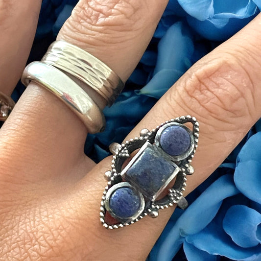 Anello vintage argento 925 con lapis, anni ‘70