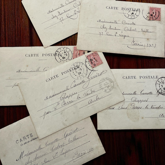 Collezione 6 cartoline 1904 storia d’amore fotografie colorate a mano